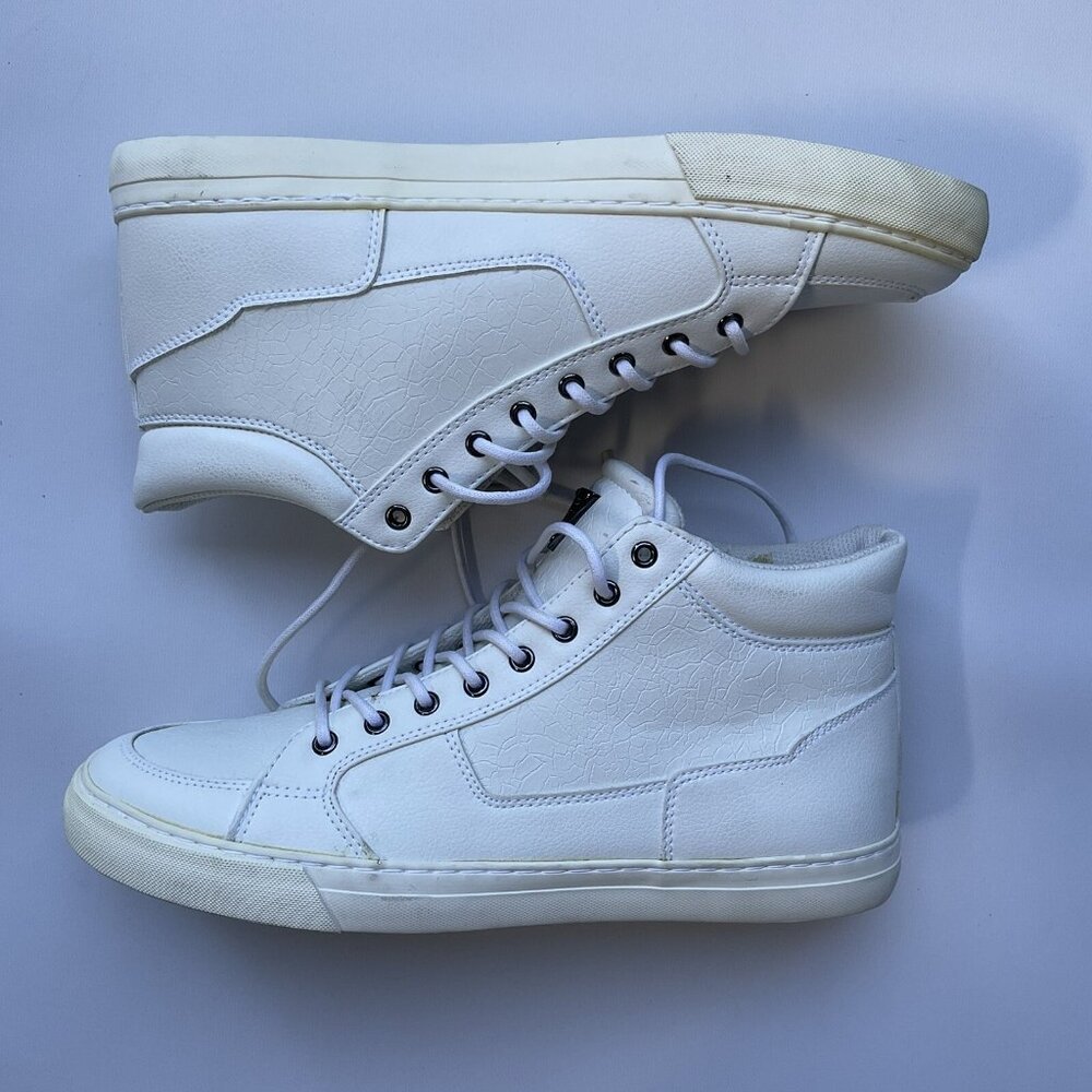 Guess Men’s Marrow Mid Top Sneakers White Faux Leather Shoes Size 11